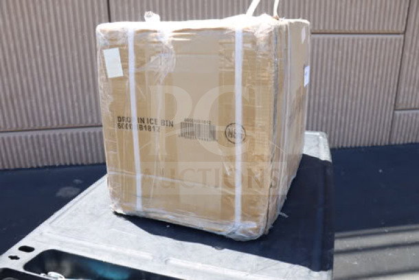 Regency 18" x 12" stainless steel drop-in ice bin, model 600DIIB1812, in damaged packaging.