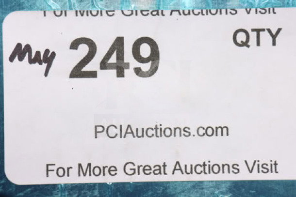Label for auction item 249, includes PCIauctions.com information and quantity indication.
