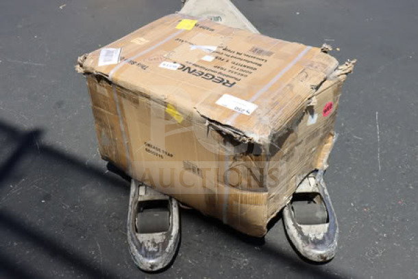 Brand new Regency 600GT15 30 lb. grease trap in damaged packaging. PDI certified, 15 GPM, 2" non-threaded connections.