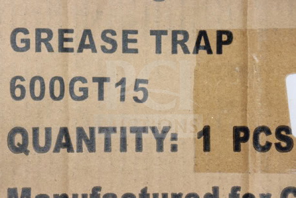 BRAND NEW Regency 600GT15 grease trap, 30 lb., 15 GPM, PDI Certified, non-threaded connections, damaged packaging.