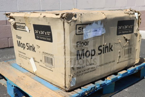 Brand new Steelton 29" 18 Gauge 304 Stainless Steel Mop Sink, Model 522MS242412, in damaged packaging.
