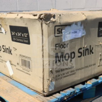Brand new Steelton 29" 18 Gauge 304 Stainless Steel Mop Sink, Model 522MS242412, in damaged packaging.