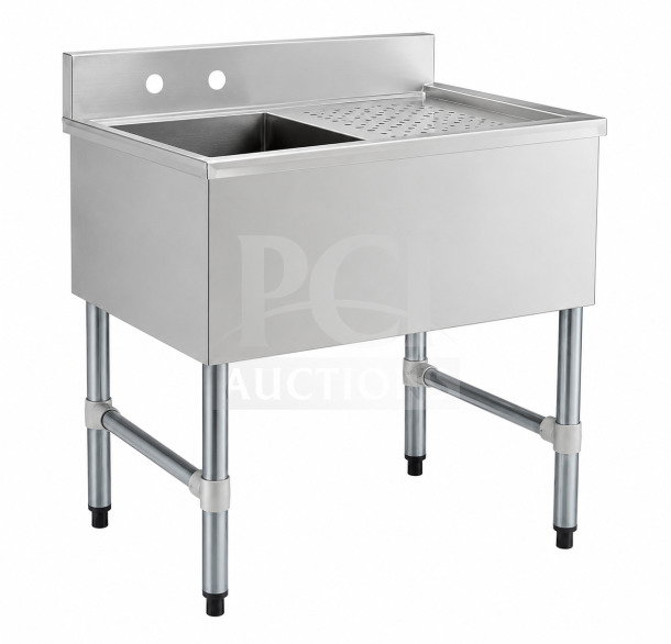 Regency 24" x 18.75" underbar sink with right drainboard, model 600B1101412R, stainless steel, new in box.