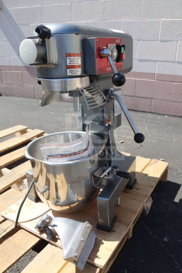 Brand new Avantco MX10H 10 Qt. planetary stand mixer, 120V, 3/4 hp, with guard and accessories. Serial #52 0230 25 - 177MX10H.