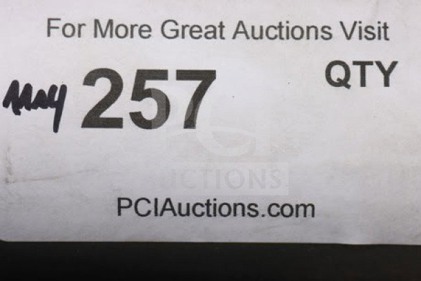 "PCI Auctions label with lot number 257 for a BRAND NEW Avantco MX10H 10 Qt. Stand Mixer, 120V, 3/4 hp, serial #52 0230 25."