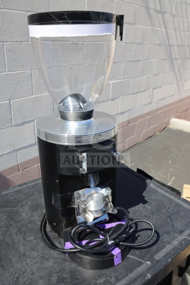 Mahlkonig E80W GBS espresso grinder, black, 4 lb. capacity, good condition. Model: E80W GBS, Serial: 948648, 120V.