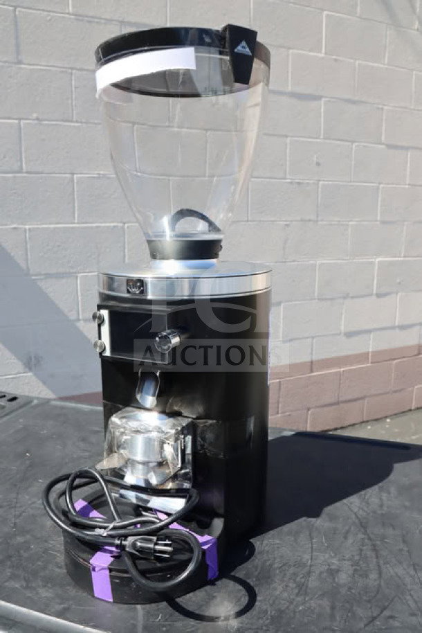 Mahlkonig E80W GBS espresso grinder, black, 4 lb. capacity, 120V, with visible serial #948648, in good condition.