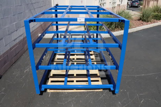 BRAND NEW Vestil steel sheet material rack, model SHEET-R-57-HB-1, 4 shelves, 2,000 lb capacity per shelf, broken weld on bottom rack.