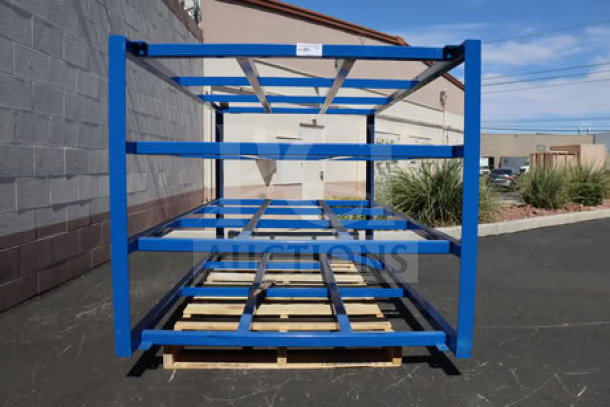 Brand new Vestil 4-shelf steel material rack, model SHEET-R-57-HB-1, dimensions 102.75"x54.5"x48", 2000 lb. capacity, broken weld on bottom rack.