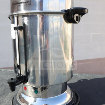 New Hamilton Beach D50065 60-Cup Stainless Steel Coffee Urn, 1000W, 120V, model showing minor scratches.