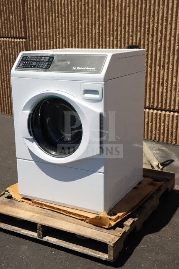 Brand new Speed Queen FF7012WN 3.5 cu. ft. front load washer, right hinged, front control, scratch-n-dent, on wooden pallet.