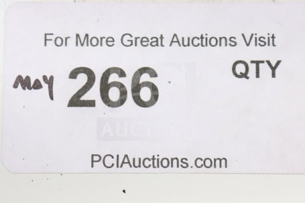 Sticker with text: "For More Great Auctions Visit PCIauctions.com." Handwritten "May" and number "266" with "QTY".