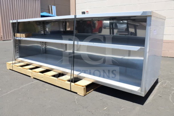 Regency 30" x 96" stainless steel table, enclosed base, sliding doors, adjustable midshelf, brand new, scratch-n-dent.