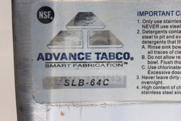 BRAND NEW Advance Tabco SLB-64C four-compartment bar sink with two 12" drainboards, model SLB-64C, NSF certified.