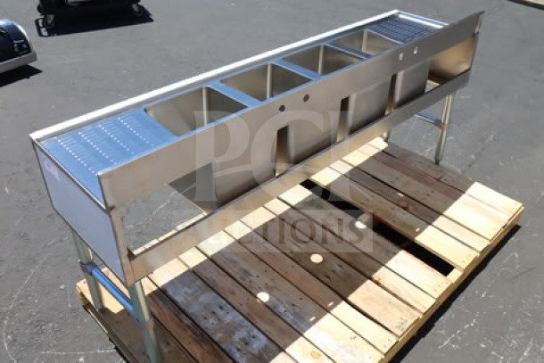 Advance Tabco SLB-64C 72"x18" bar sink, four compartments, two 12" drainboards, stainless steel, scratch-n-dent condition.
