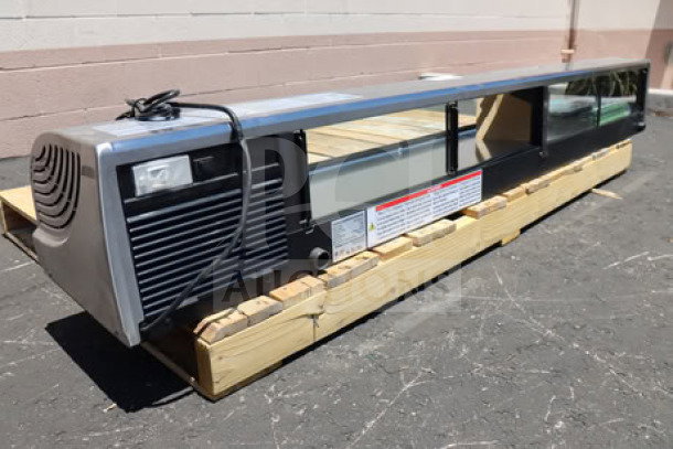 Hoshizaki HNC-210BA-R-SLH sushi display case, 83", brand new, curved glass, right-side compressor, 115V, serial P000839K.