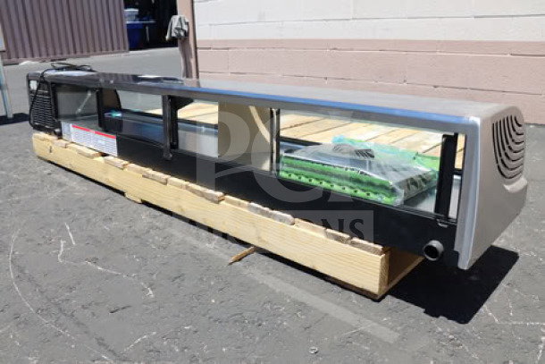 BRAND NEW Hoshizaki HNC-210BA-R-SLH sushi display case, 83", curved glass, right side compressor, 115V, Serial No: P000839K.