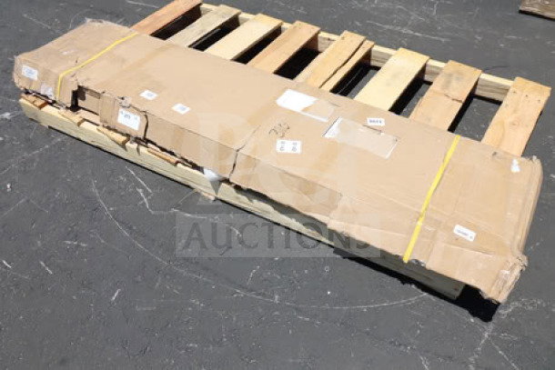 Regency Space Solutions locker model 600LC16125KK in severely ripped box, unassembled, on wooden pallet.