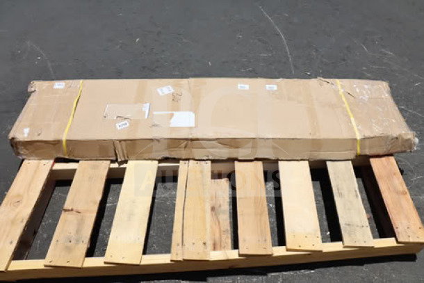 Regency Space Solutions 600LC16125KK locker box, unassembled, 12"x15"x78", black, severely ripped packaging on a pallet.
