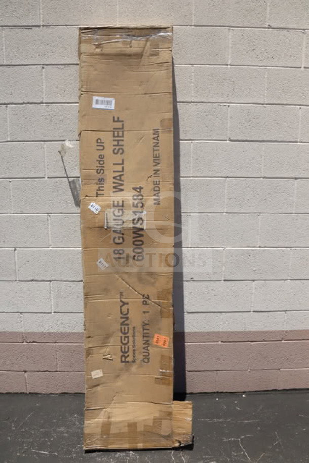 Regency 600WS1584 18 Gauge Stainless Steel Wall Shelf, 15"x84", new in box with damaged packaging.