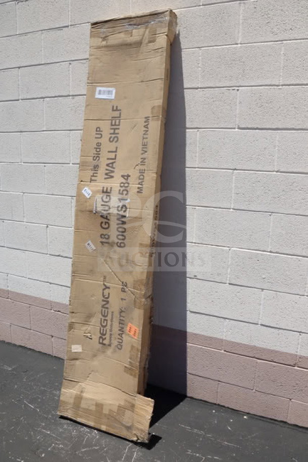 Regency 600WS1584 18 Gauge Stainless Steel Wall Shelf, new, 15"x84", packaging damaged.