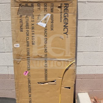 Brand new Regency 600PR183K 18 pan end load bun/sheet pan rack in original packaging. Box shows wear and tear.