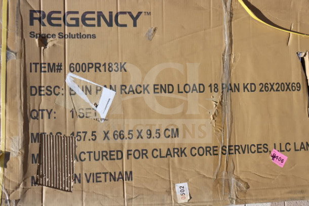 Regency 600PR183K 18 Pan End Load Rack in original packaging; box shows wear.