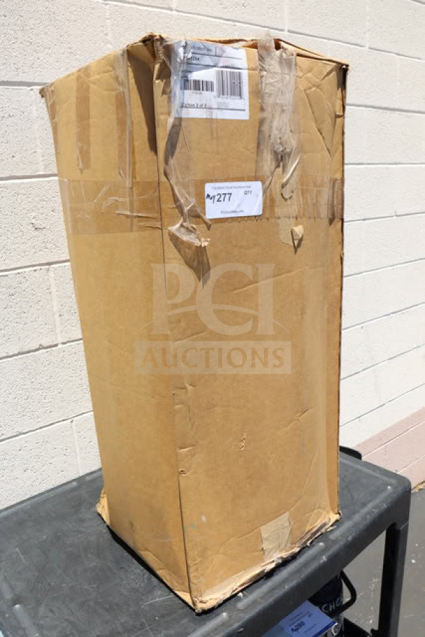 Brown cardboard box containing a 3M CFSM1254 water softener brine tank, brand new, with labels showing S/N 70-0202-2089-6.