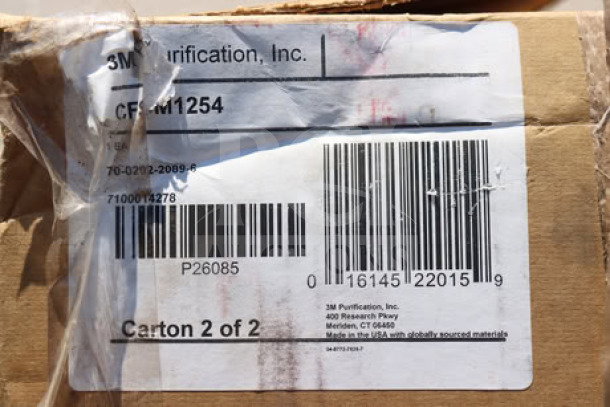 BRAND NEW 3M CFSM1254 Water Softener Brine Tank, model CFSM1254, S/N: 70-0202-2089-6, in packaging with labels.