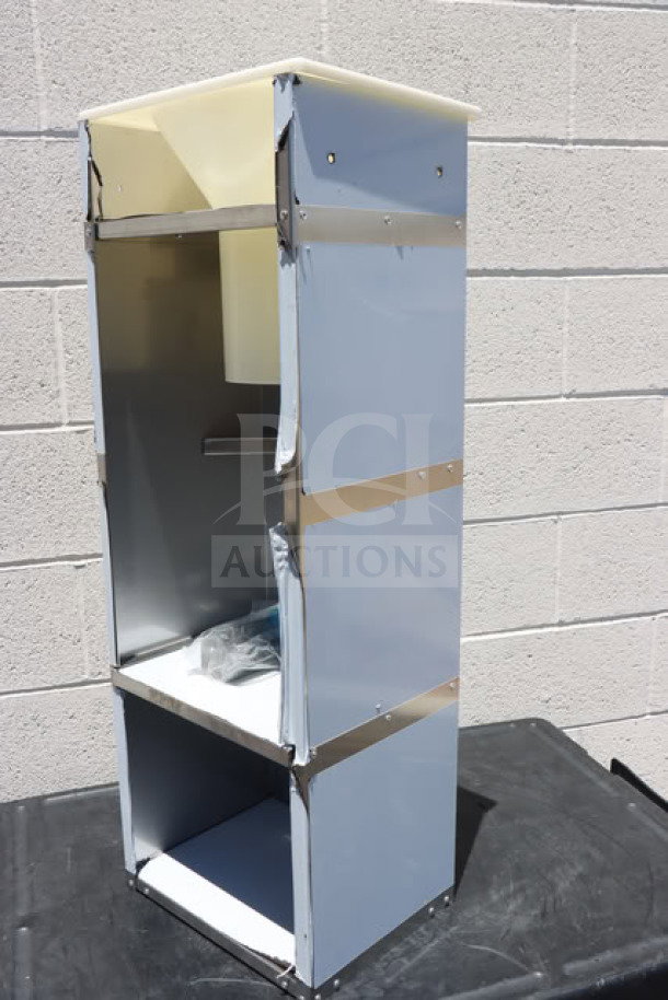 Brand new scratch-n-dent Choice 130BGGRICE ice bagger, suitable for 8, 10, 20 lb. bags, durable, industrial design.