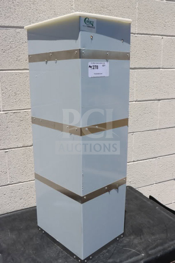 Brand new Choice 130BGGRICE ice bagger for 8, 10, and 20 lb. bags. Scratch-and-dent condition, sturdy metal construction.