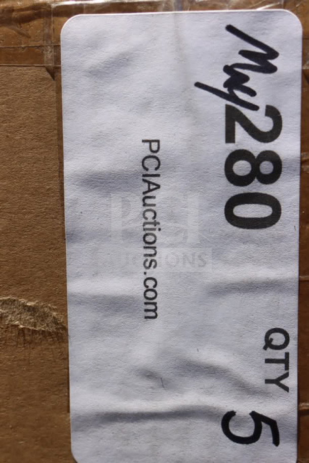 Cardboard box with label "My280", "Qty 5", "PCIAuctions.com"; contains American Metalcraft coffee urn model REVLOSCU12.