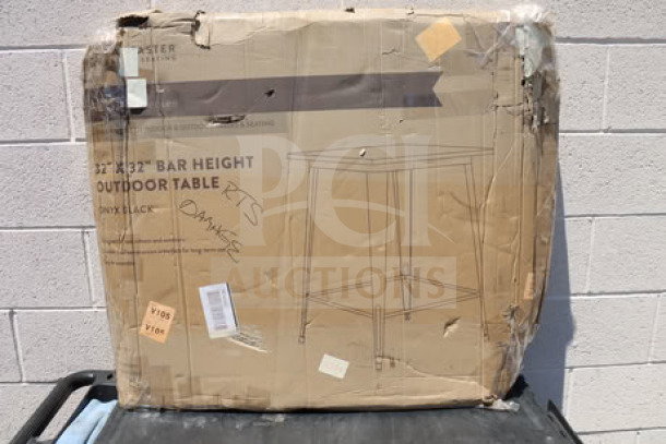 Brand new Lancaster Table & Seating 164RB323BLK 32" x 32" bar height outdoor table in damaged packaging; Onyx Black.