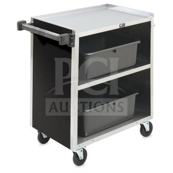 Brand new Vollrath 97181 3-shelf bussing cart, 31"x18"x34", with durable wheels and ergonomic handle, in original box.