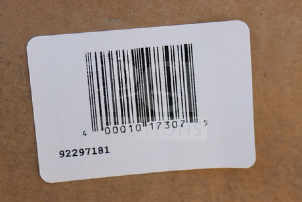 Barcode and number label on Vollrath 97181 packaging box.