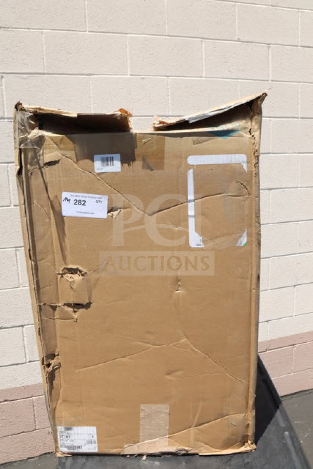 Brand new Vollrath 97181 bussing cart in box, 31"x18"x34", three shelves. Box slightly damaged, label shows "Qty 1".