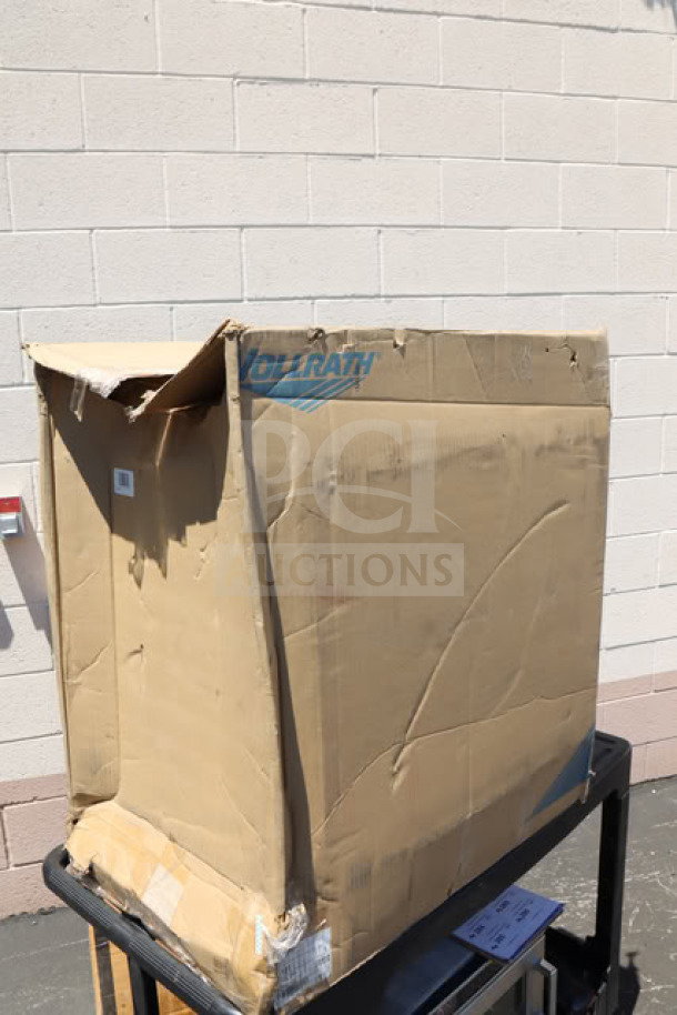 New Vollrath 97181 3-shelf bussing cart in original box, 31"x18"x34", slight box damage.