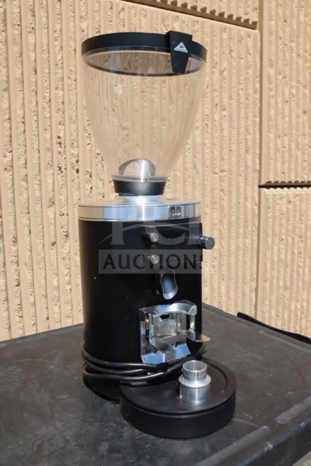 Mahlkonig E80W espresso grinder, black, 4 lb. capacity, new, scratch-n-dent condition, visible hopper, and grind controls.