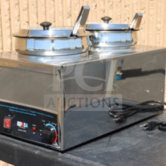 Benchmark USA 51072P Dual 7 Qt. Warmer, stainless steel with insets, ladles, lids, 120V, 1200W, serial 51096556000000243.