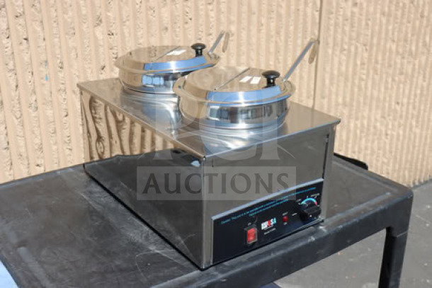 Benchmark USA 51072P Dual 7 Qt. Warmer, stainless steel, includes insets, ladles, lids. Brand new, scratch-n-dent condition.