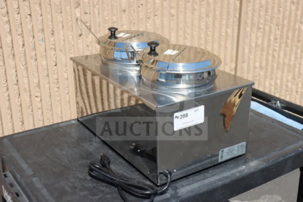 Brand new Benchmark USA 51072P dual 7 Qt. warmer with insets, ladles, lids. Scratch-n-dent condition. Serial: 51096556000000243.