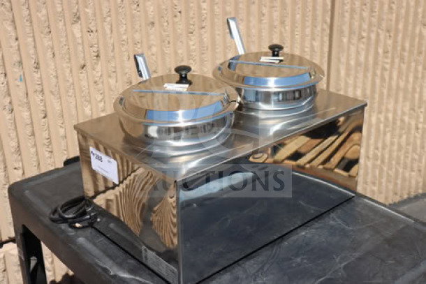 Benchmark USA 51072P Dual 7 Qt. Warmer, brand new, includes insets, ladles, lids; 120V, 1200W; Serial: 51096556000000243.