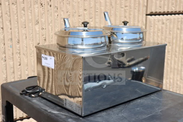 Benchmark USA 51072P Dual 7 Qt. Warmer, new scratch-n-dent, includes insets, ladles, lids, 120V, 1200W, serial 51096556000000243.