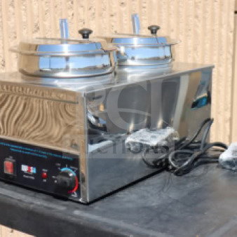 Benchmark USA 51072P Dual 7 Qt. Warmer, brand new with scratch-n-dent; includes insets, ladles, lids; 120V, 1200W.