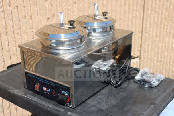 Benchmark USA 51072P dual 7 Qt. warmer, new scratch-n-dent, includes insets, ladles, and lids, 120V, 1200W, serial 51096556000000158.