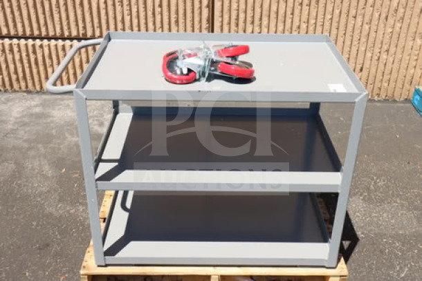 Brand new Lavex 275LSUC24363 steel utility cart, 36"x24"x35", three trays, fully welded, minor scratches, out of box.