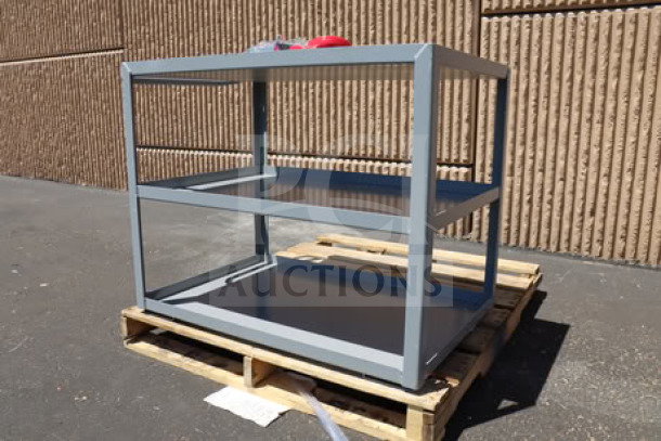 Lavex 275LSUC24363 steel utility cart, 36"x24"x35", three trays, fully welded, slight scratches, new condition, on pallet.