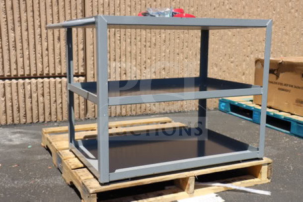 BRAND NEW Lavex 257LSUC24363 steel utility cart, 36"x24"x35", three-tray shelf, fully welded, minor scratches, unboxed.