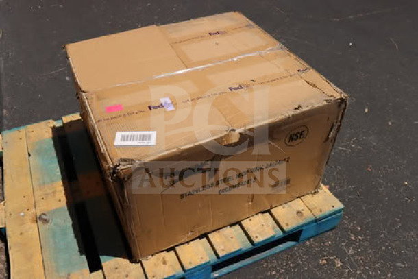 Boxed Regency 600SM242412 floor mop sink, 29" stainless steel, 16-gauge, one compartment. Box damaged, product new.