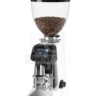 HeyCafe Buddy 2.6 lb. professional on-demand espresso grinder, model BUDDY, new, white, with digital display.